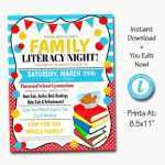 Family Literacy Night Flyer, Printable Pta Pto Flyer, School Church With Family Night Flyer Template